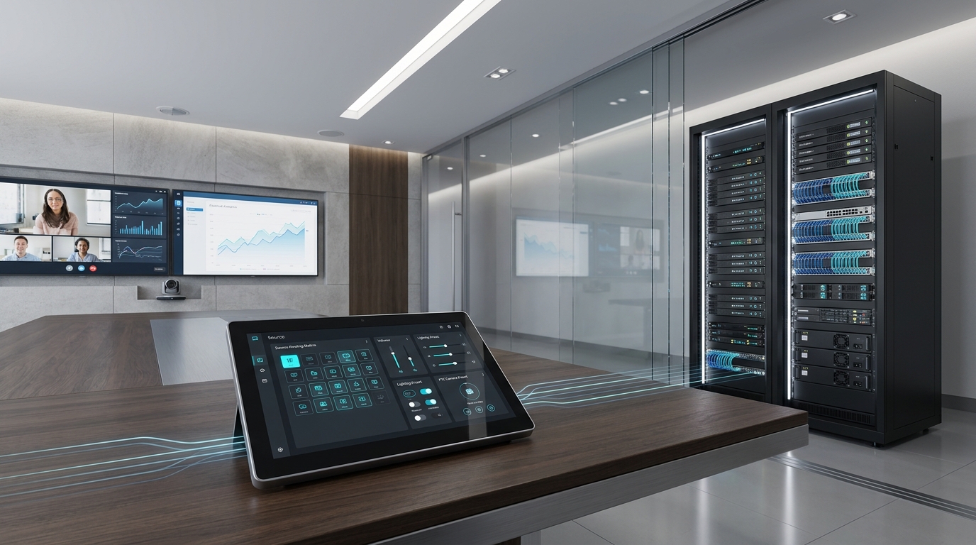 Modern Smart Conference Room Touch Console & Video Wall