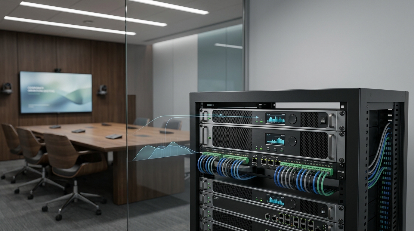 Enterprise AV Audio DSP Rack Hardware & Network Switch