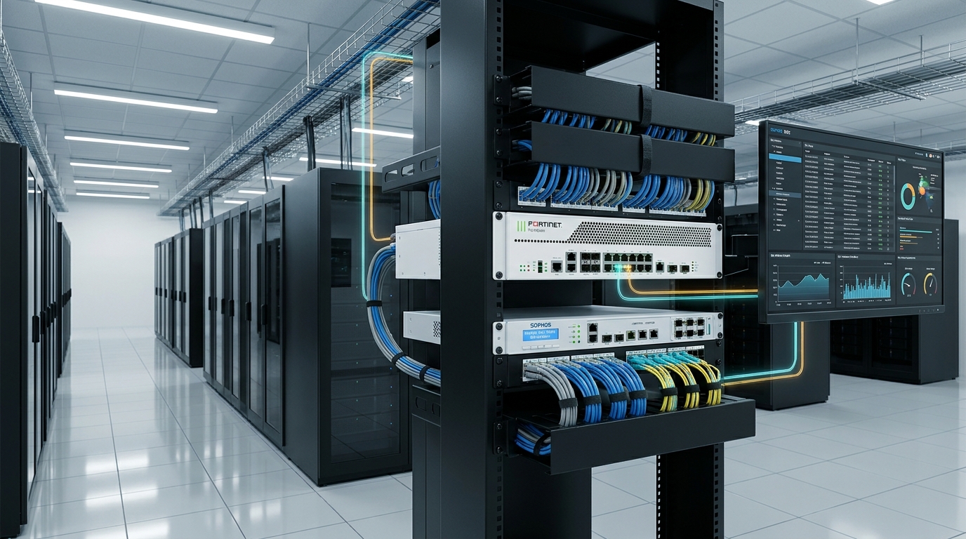 Fortinet FortiGate & Sophos Next-Gen Firewall Appliances in Rack