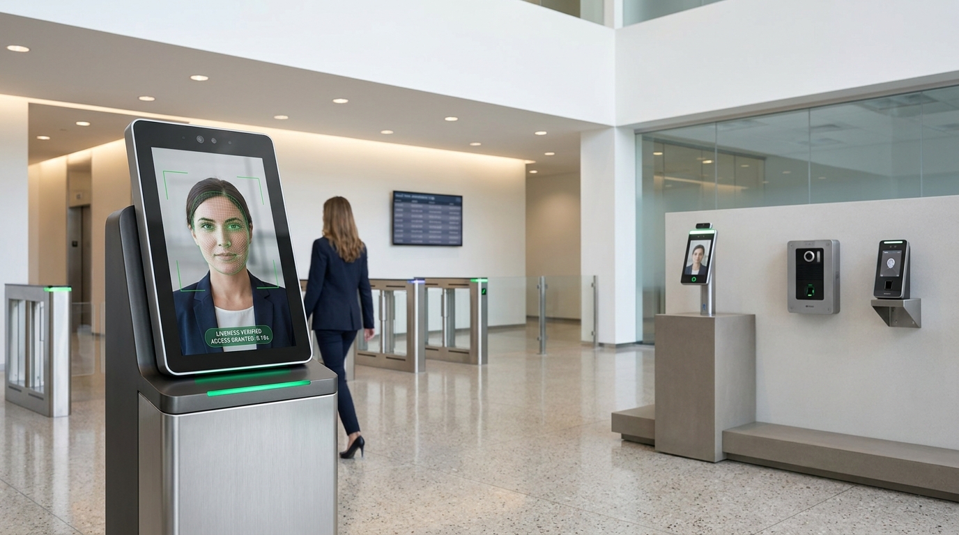 Touchless AI Facial Recognition Terminal at Office Turnstile