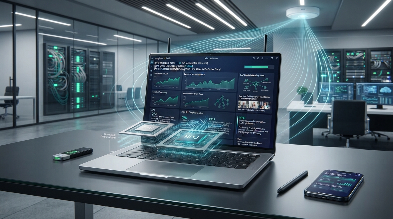 Business Executive using HP ProBook outdoors with 5G